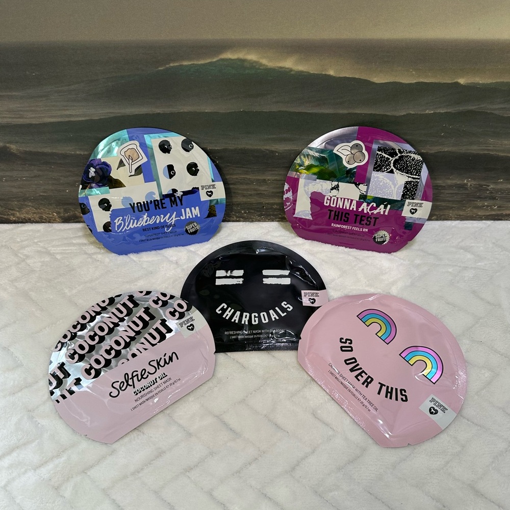 New Sealed Victorias Secret Pink Facial Sheet Face Mask Masks Charcoal Blueberry